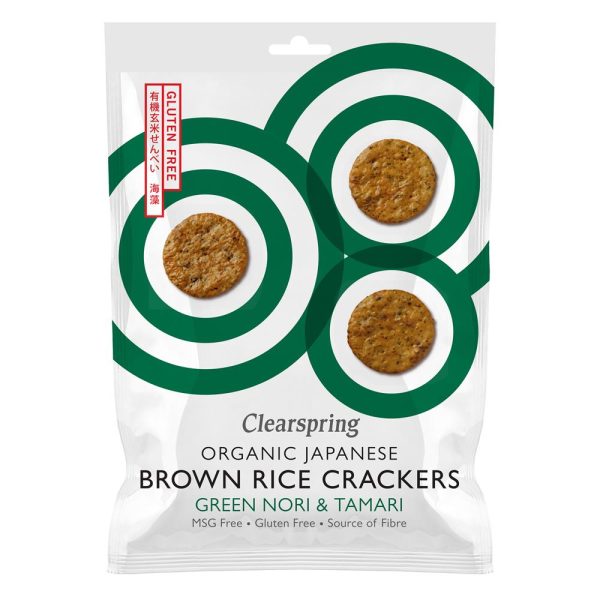 Clearspring Organic Japanese Brown Rice Crackers - Green Nori & Tamari 40g For Sale